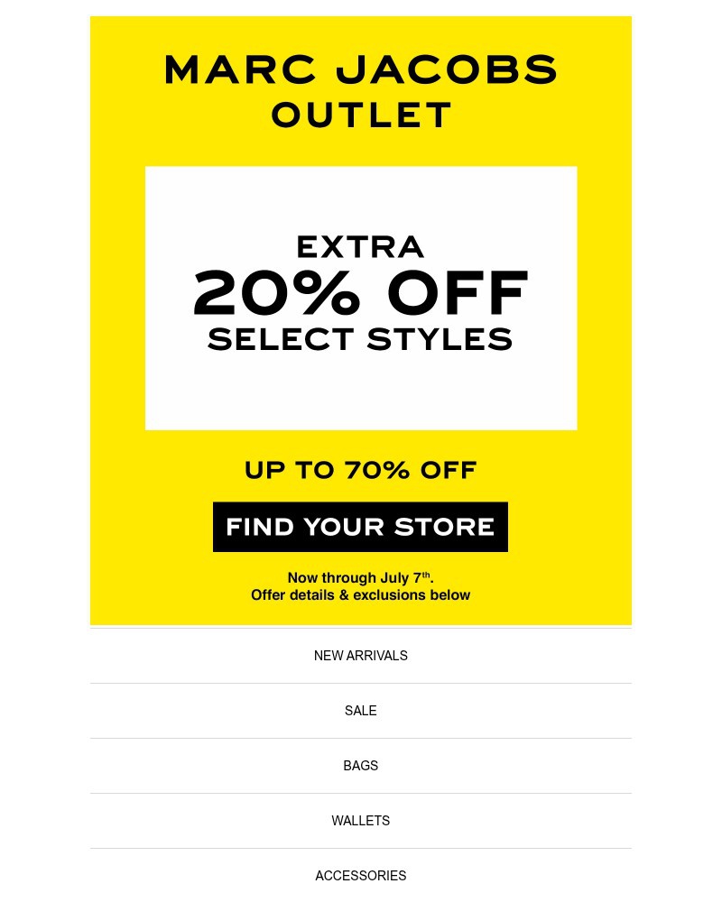 Screenshot of email sent to a Marc Jacobs Newsletter subscriber