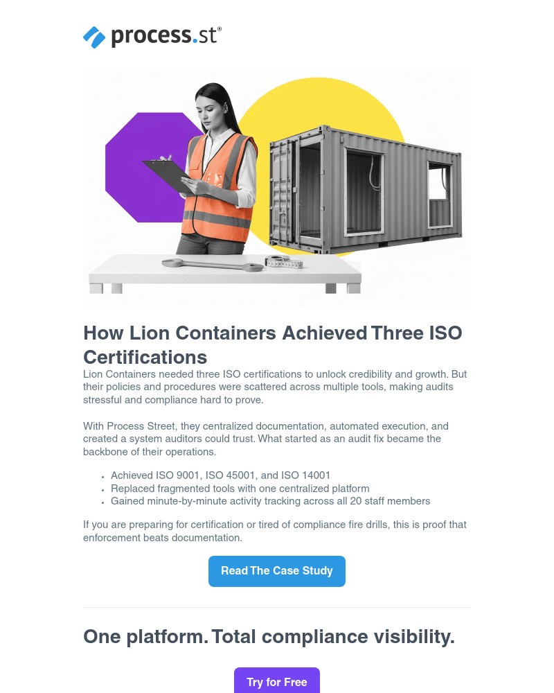 Screenshot of email sent to a Process Street Invited user