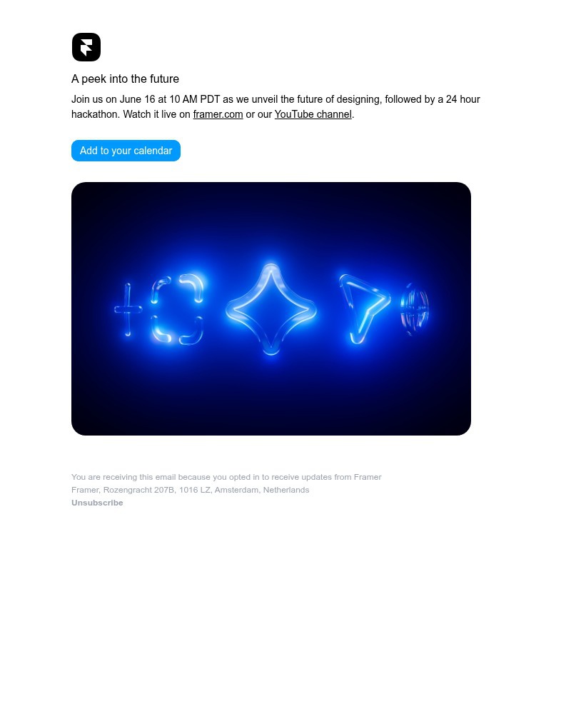Screenshot of email sent to a Framer Registered user