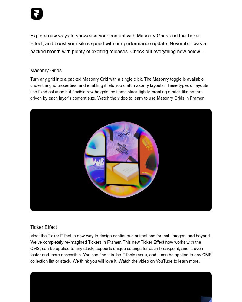 Screenshot of email sent to a Framer Registered user