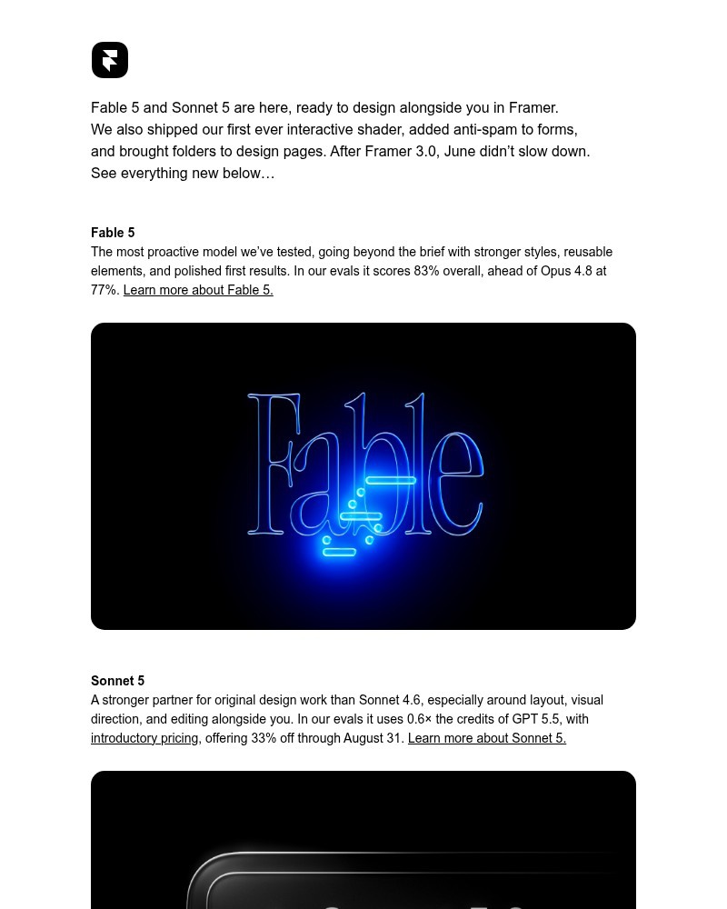 Screenshot of email sent to a Framer Registered user