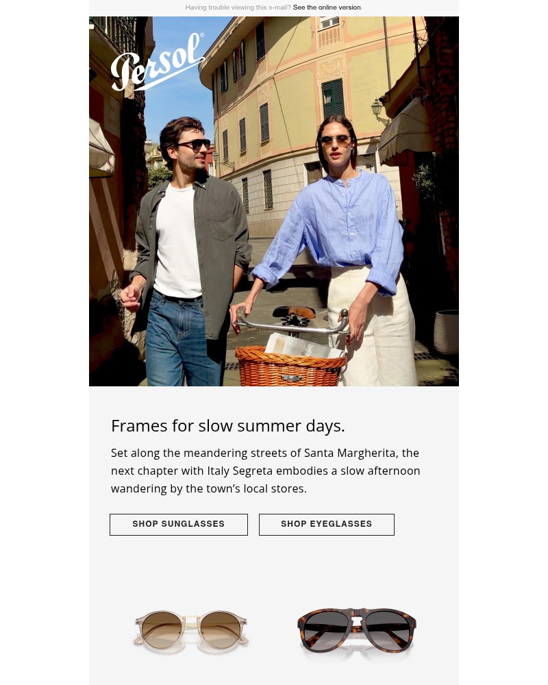 Screenshot of email sent to a Persol Newsletter subscriber
