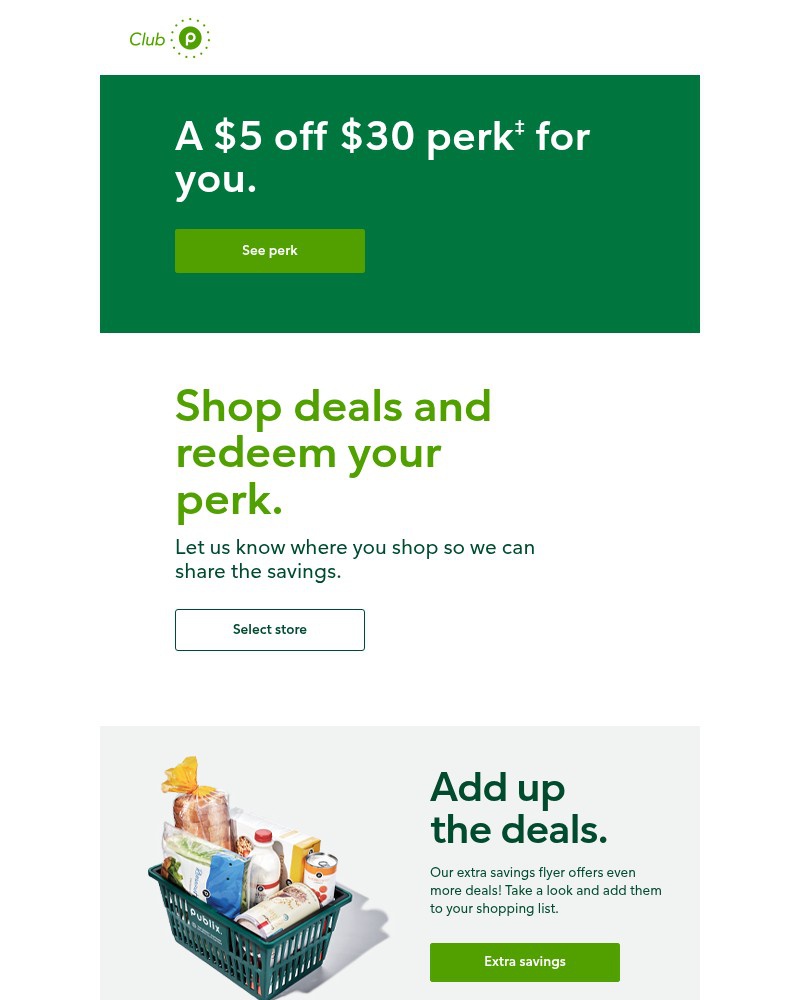 Screenshot of email sent to a Publix Registered user