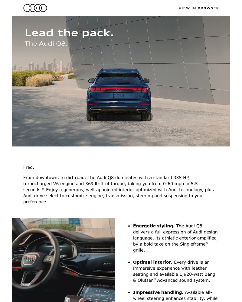 Screenshot of email sent to a Audi Newsletter subscriber