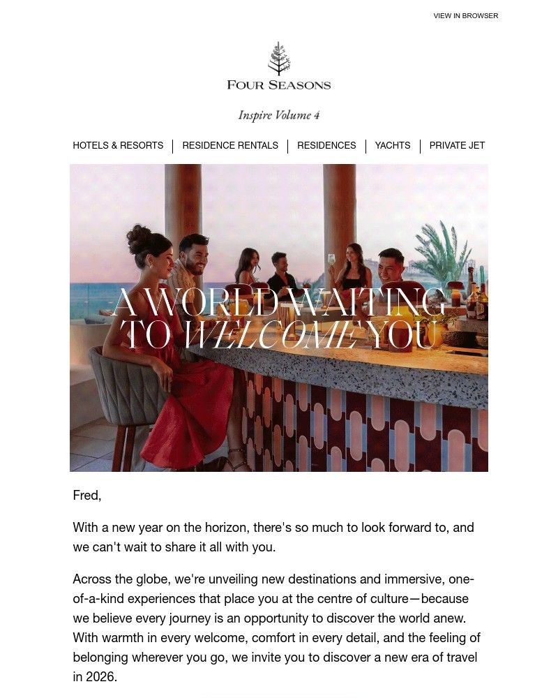 Screenshot of email sent to a Four Seasons Registered user