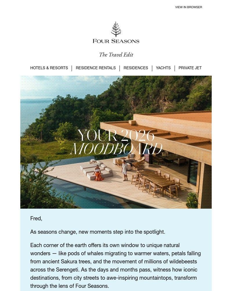 Screenshot of email sent to a Four Seasons Registered user