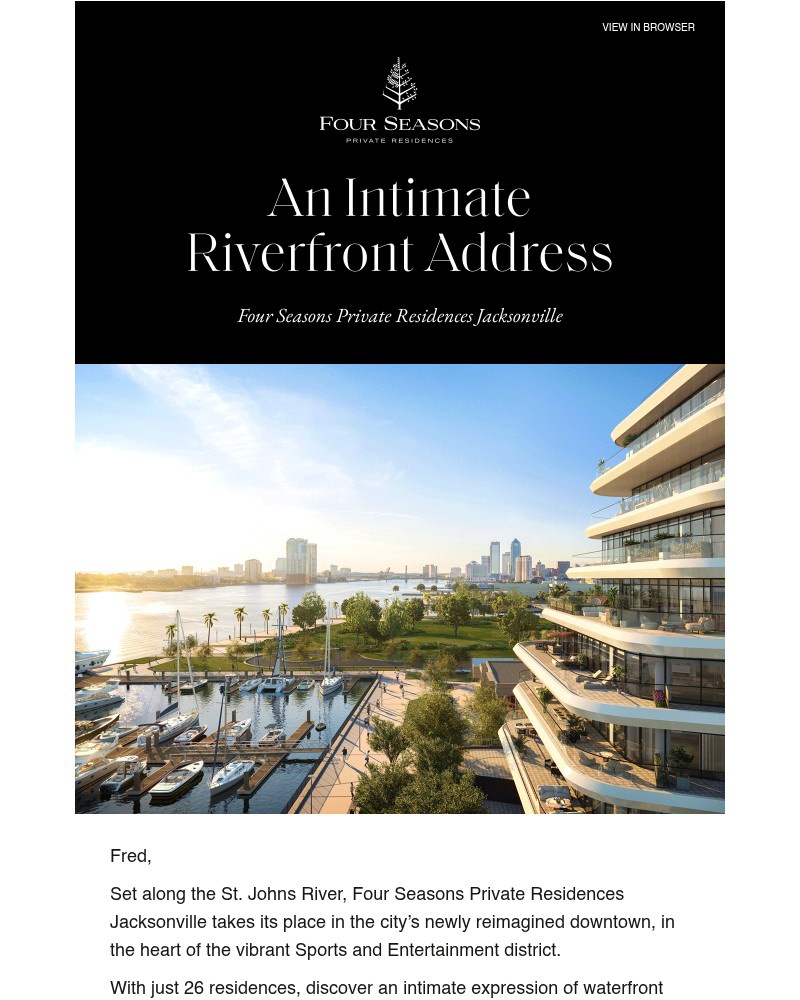 Screenshot of email sent to a Four Seasons Registered user