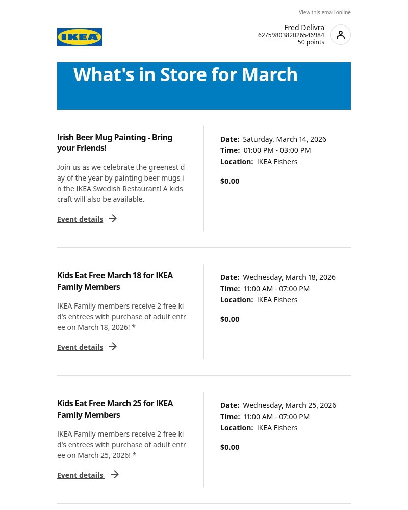 Screenshot of email sent to a Ikea Registered user