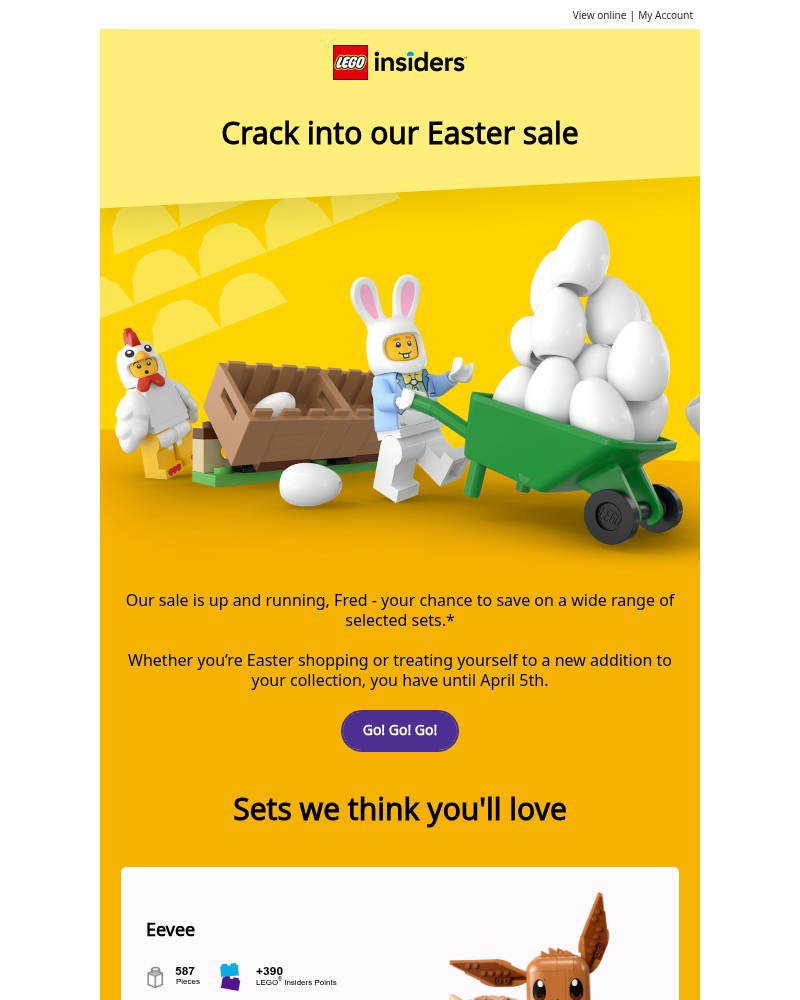 Screenshot of email sent to a Lego Registered user