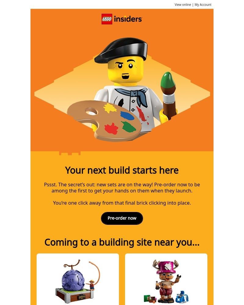 Screenshot of email sent to a Lego Registered user