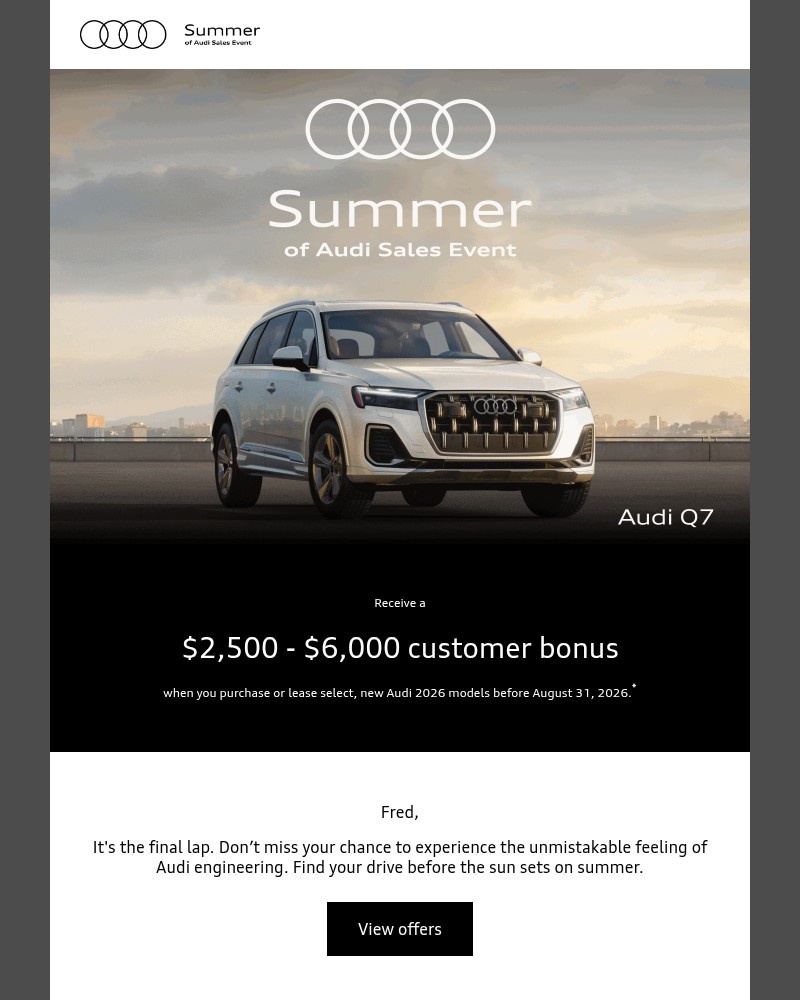 Screenshot of email sent to a Audi Newsletter subscriber