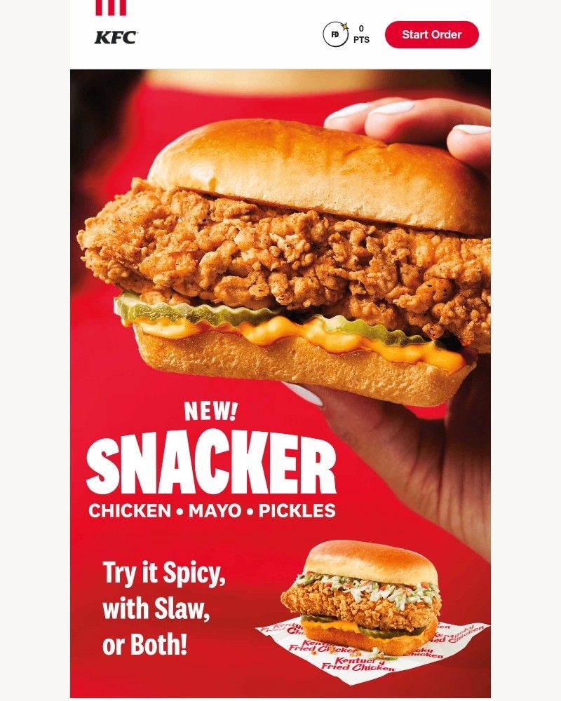 Screenshot of email sent to a Kentucky Fried Chicken Registered user