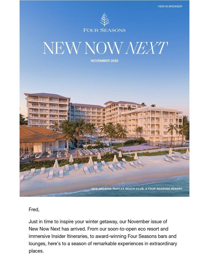 Screenshot of email sent to a Four Seasons Registered user