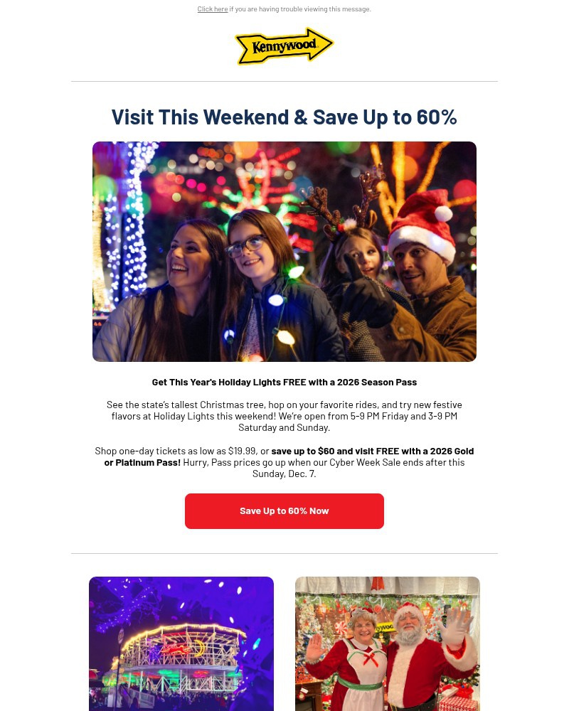 Screenshot of email sent to a Kennywood Newsletter subscriber