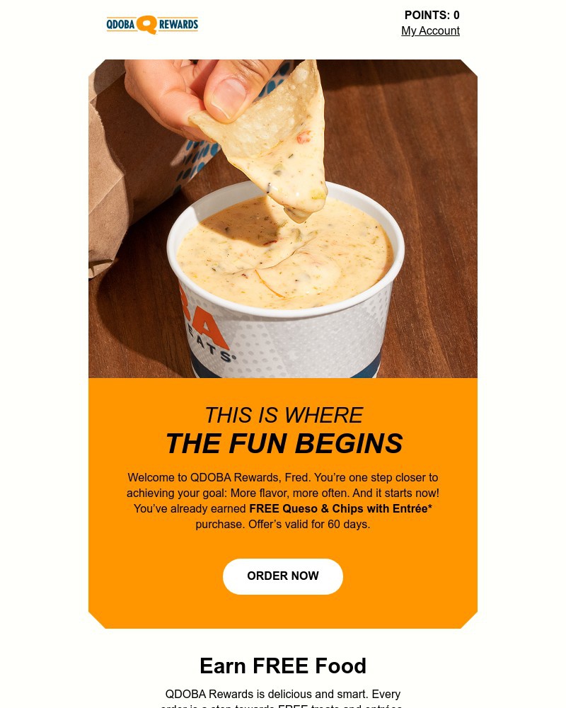 Screenshot of email sent to a Qdoba Registered user