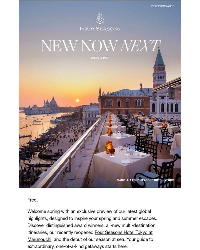 Screenshot of email sent to a Four Seasons Registered user