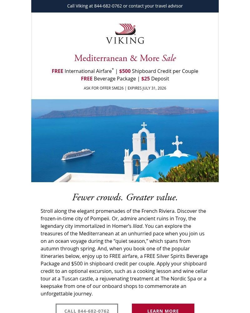 Screenshot of email sent to a Viking Cruises Newsletter subscriber
