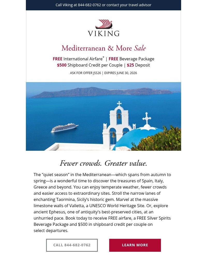Screenshot of email sent to a Viking Cruises Newsletter subscriber