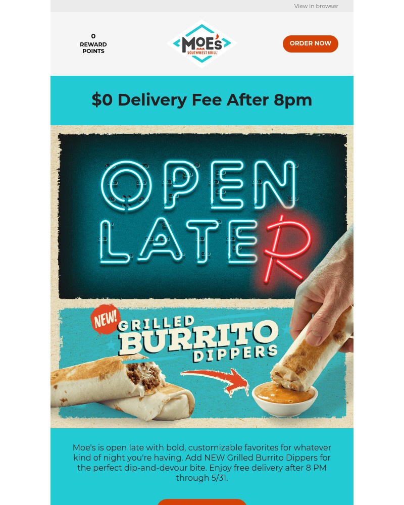 Screenshot of email sent to a Moe’s Southwest Grill Registered user