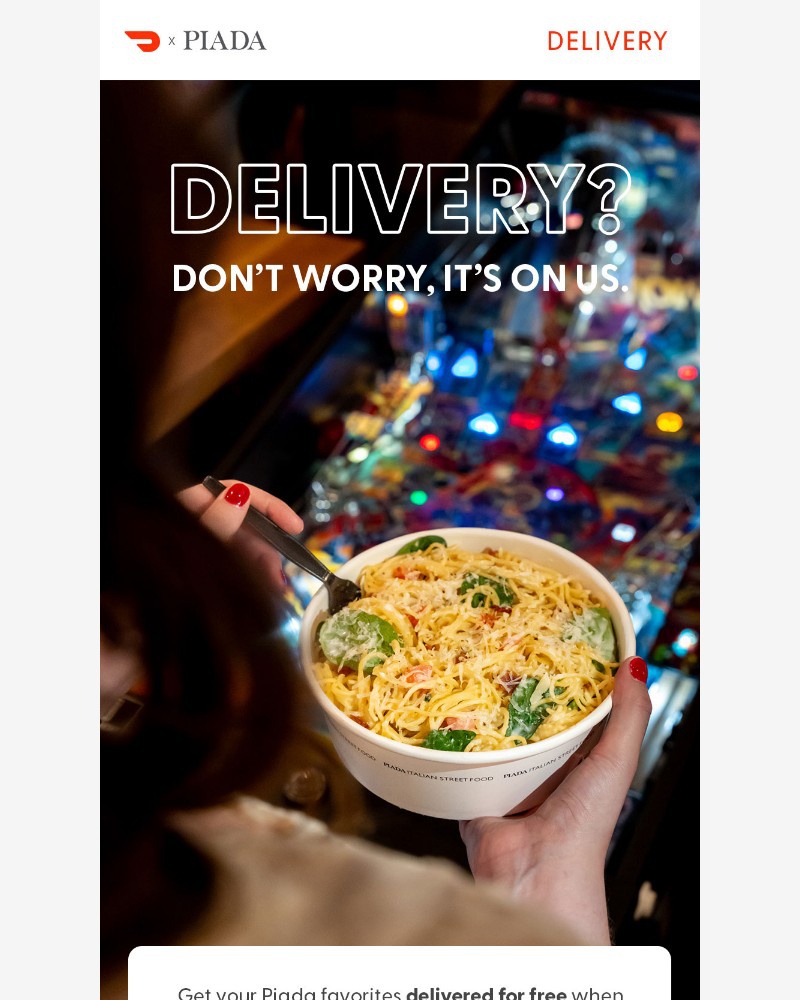 Screenshot of email sent to a Piada Italian Street Food Newsletter subscriber