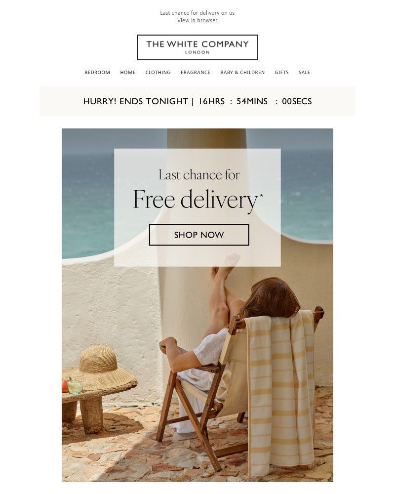 Screenshot of email sent to a The White Company Cart abandoner