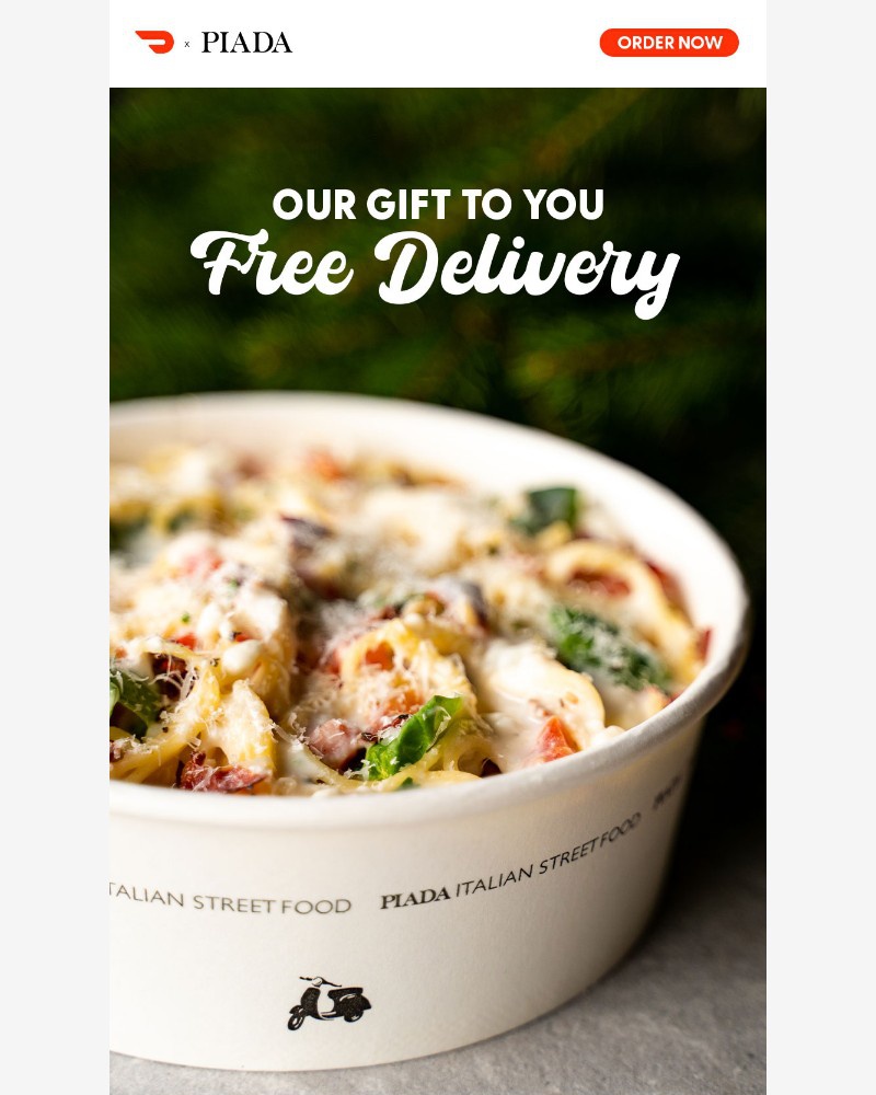 Screenshot of email sent to a Piada Italian Street Food Newsletter subscriber