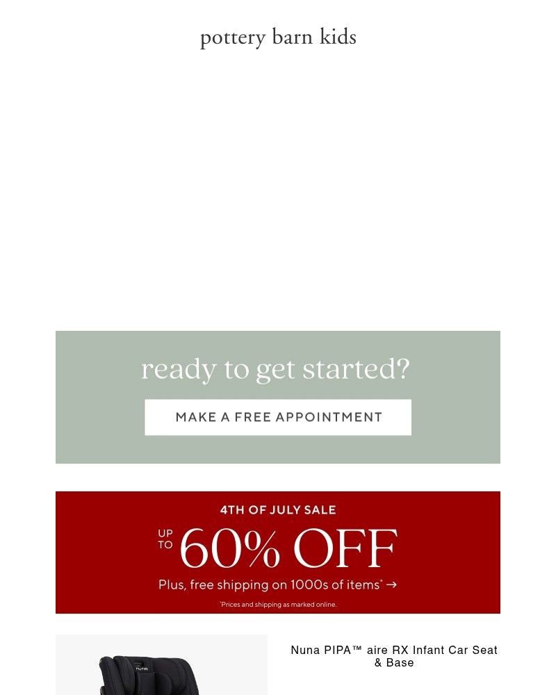 Screenshot of email sent to a Pottery Barn Newsletter subscriber