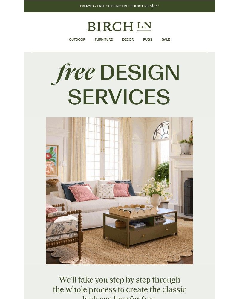 Screenshot of email sent to a Birch Lane Newsletter subscriber