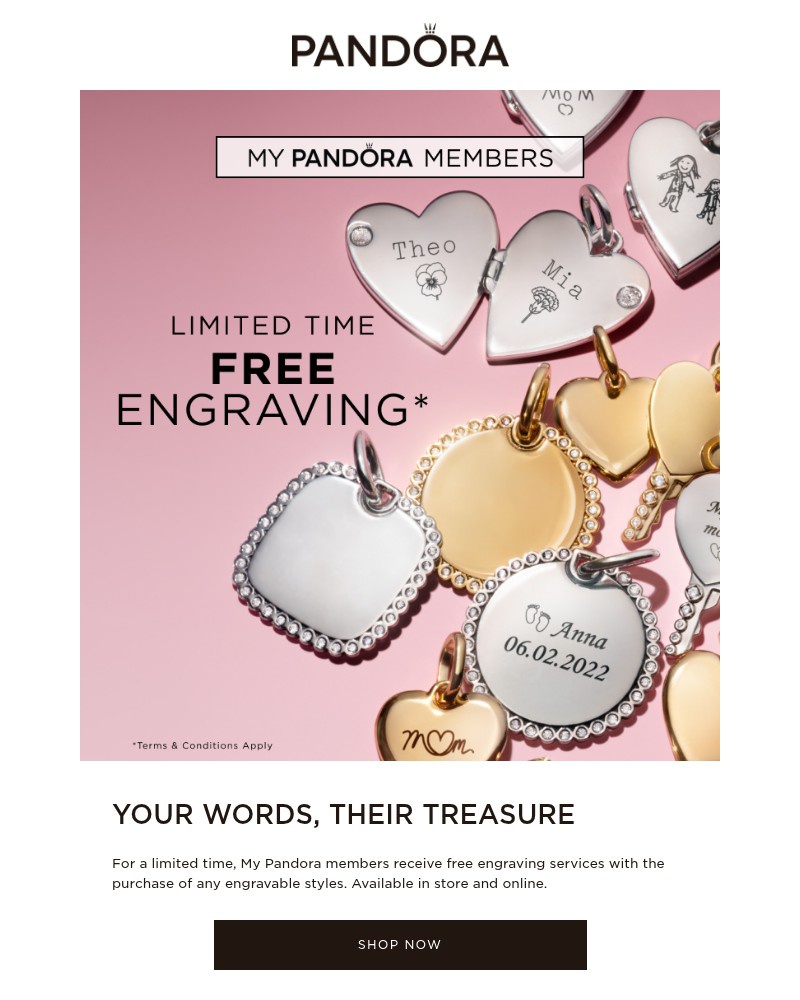 Screenshot of email sent to a Pandora Newsletter subscriber