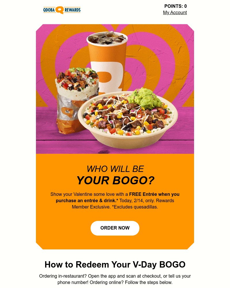 Screenshot of email sent to a Qdoba Registered user