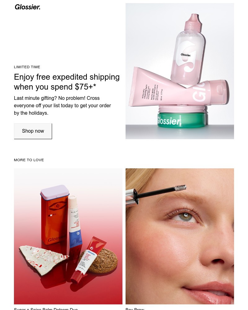Screenshot of email sent to a Glossier Newsletter subscriber