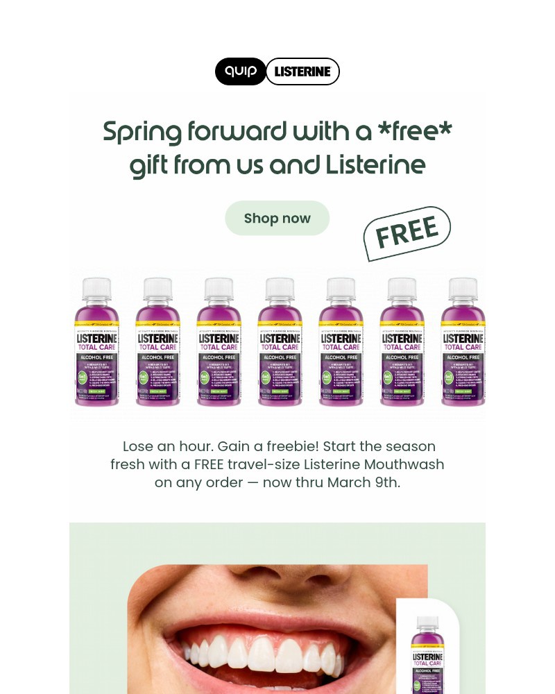 Screenshot of email sent to a Quip Newsletter subscriber