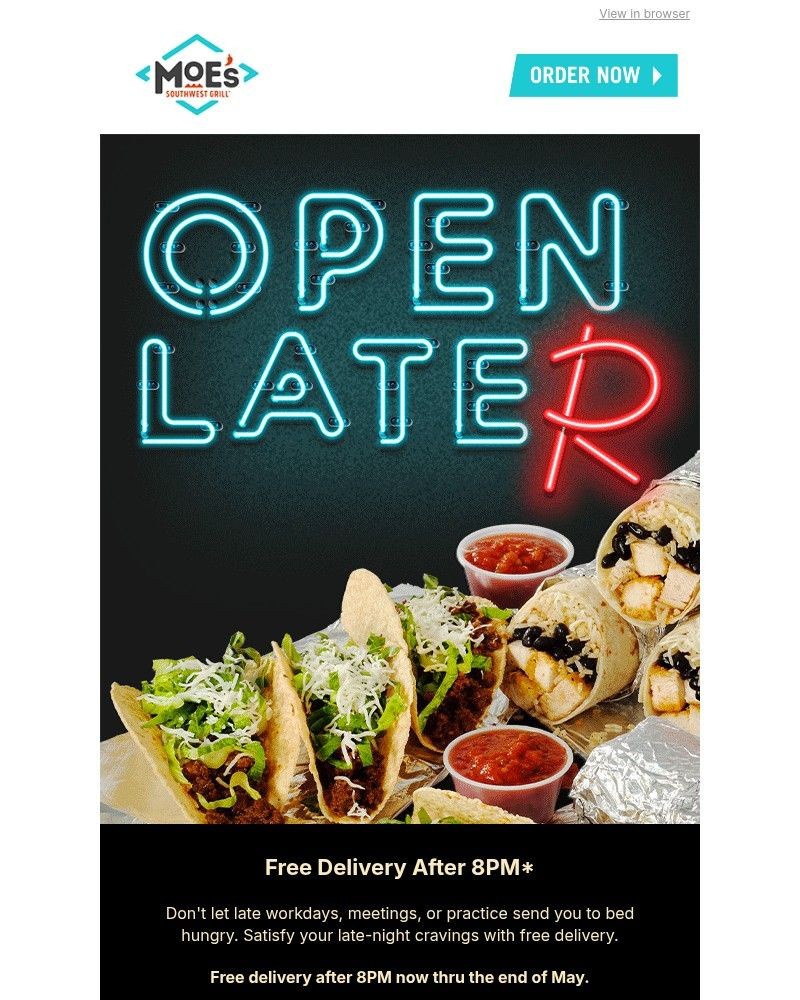 Screenshot of email sent to a Moe’s Southwest Grill Registered user