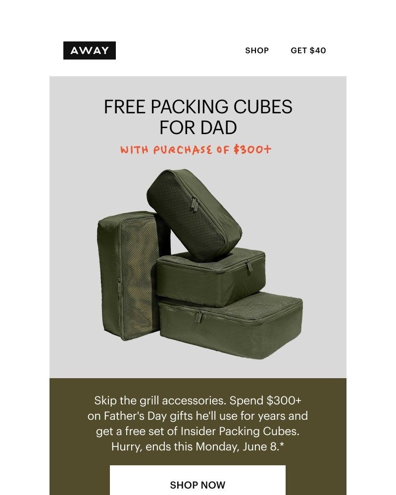 Screenshot of email sent to a Away Newsletter subscriber
