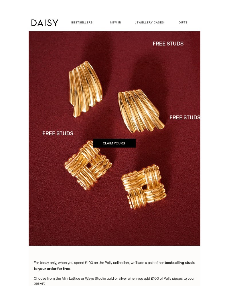 Screenshot of email sent to a Daisy Jewellery Newsletter subscriber