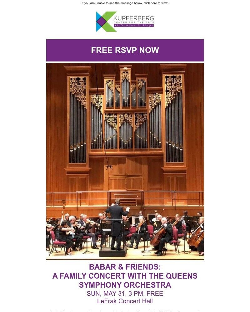 Screenshot of email sent to a Kupferberg Center Newsletter subscriber