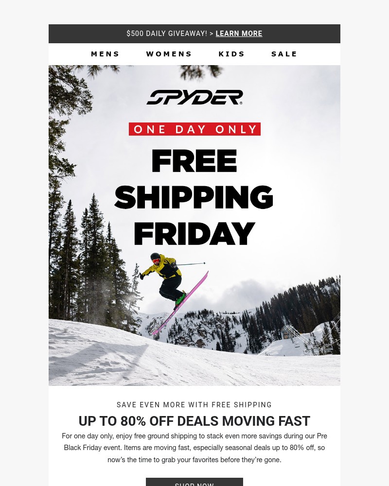 Screenshot of email sent to a Spyder Newsletter subscriber