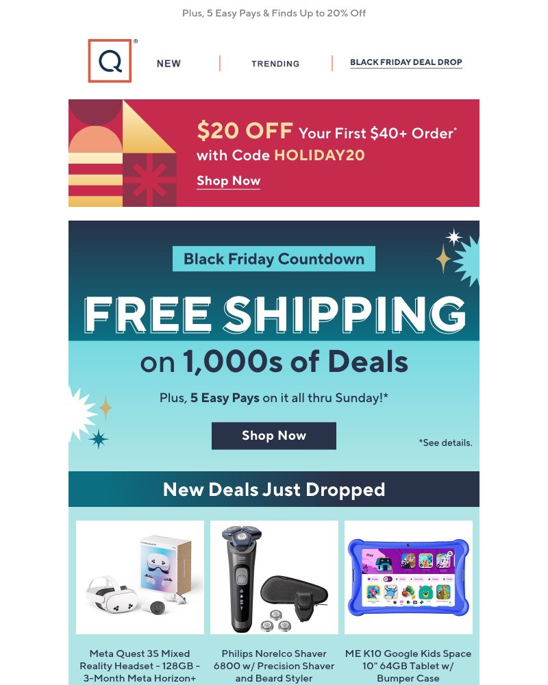 Screenshot of email sent to a QVC Newsletter subscriber