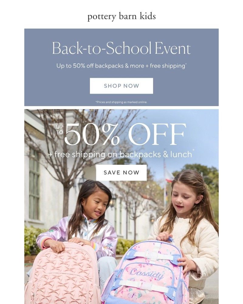 Screenshot of email sent to a Pottery Barn Newsletter subscriber