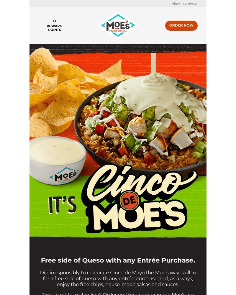 Screenshot of email sent to a Moe’s Southwest Grill Registered user