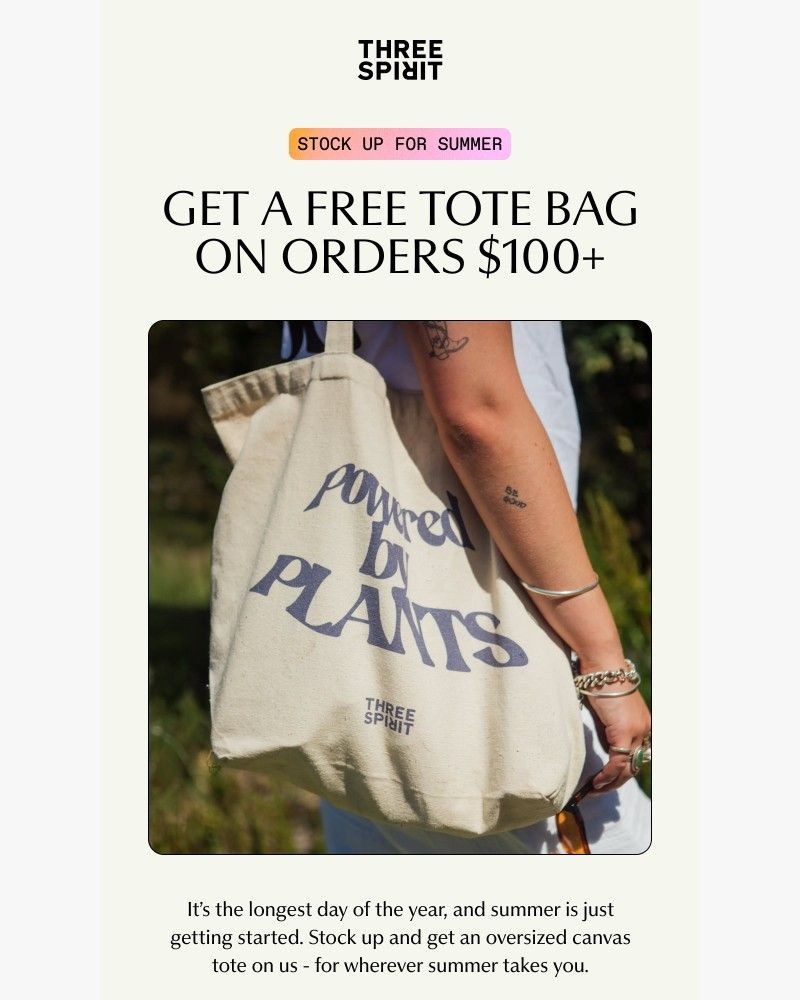 Screenshot of email sent to a Three Spirit Newsletter subscriber