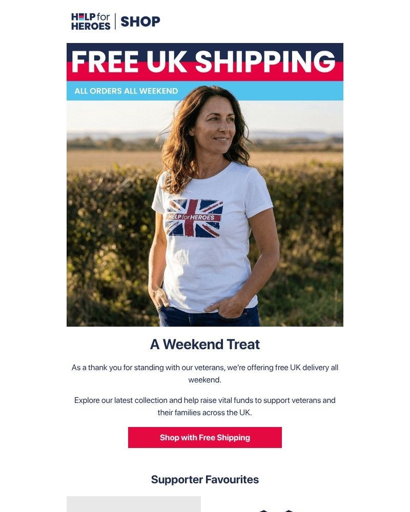 Screenshot of email sent to a Help for Heroes Newsletter subscriber
