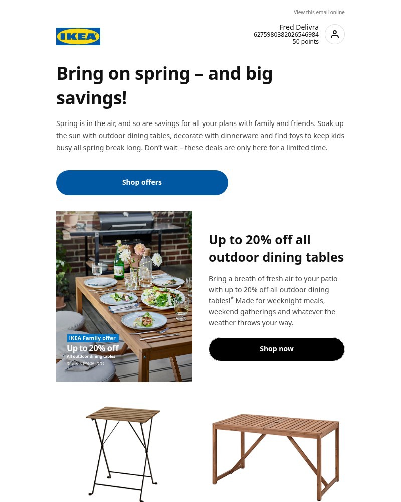 Screenshot of email sent to a Ikea Registered user