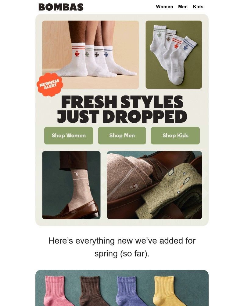 Screenshot of email sent to a Bombas Newsletter subscriber