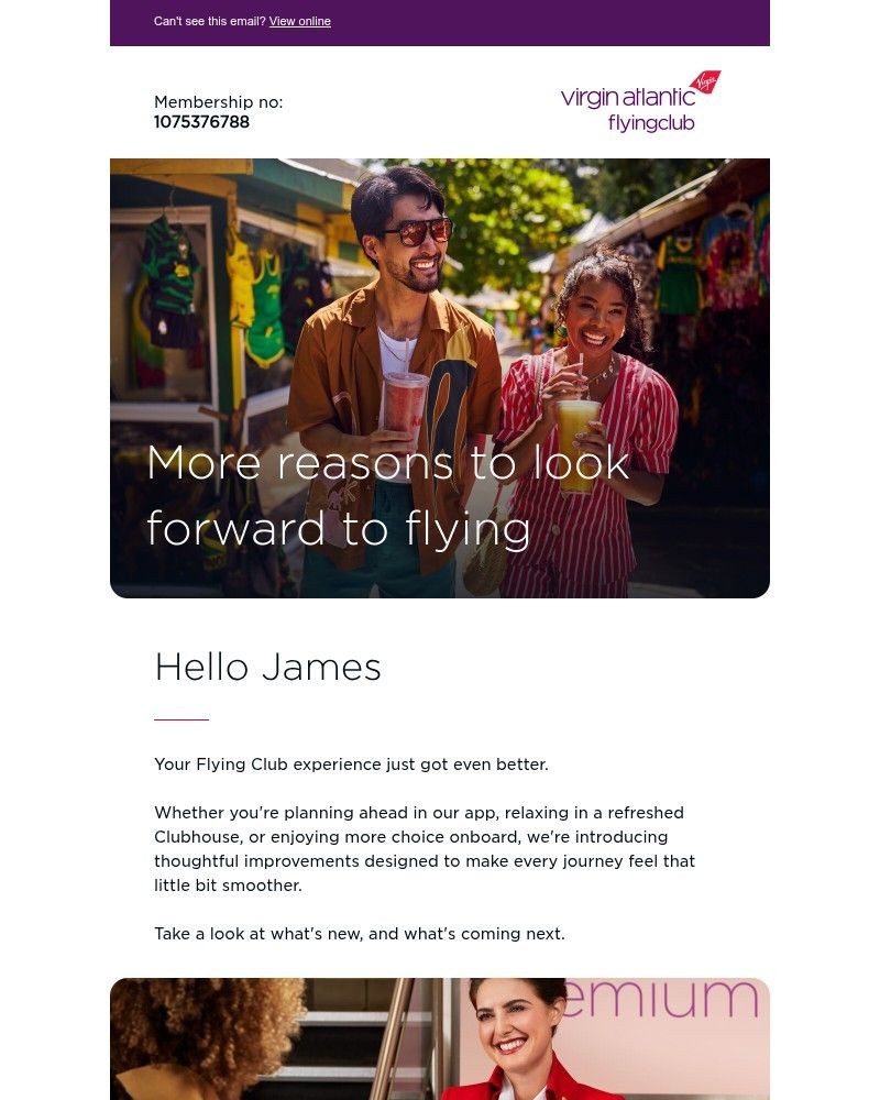 Screenshot of email sent to a Virgin Atlantic Registered user