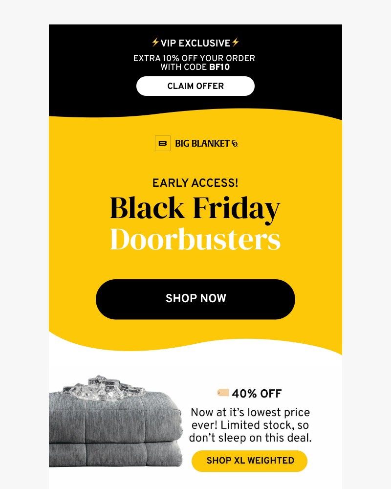 Screenshot of email sent to a Big Blanket Co. Newsletter subscriber