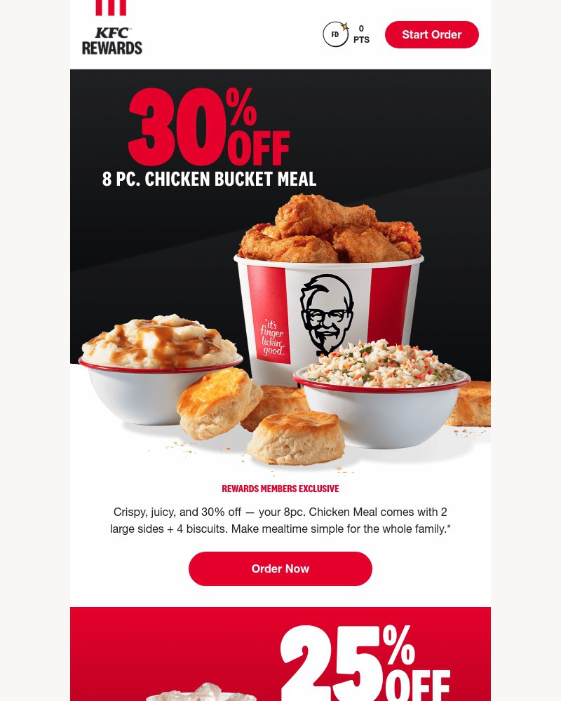 Screenshot of email sent to a Kentucky Fried Chicken Registered user