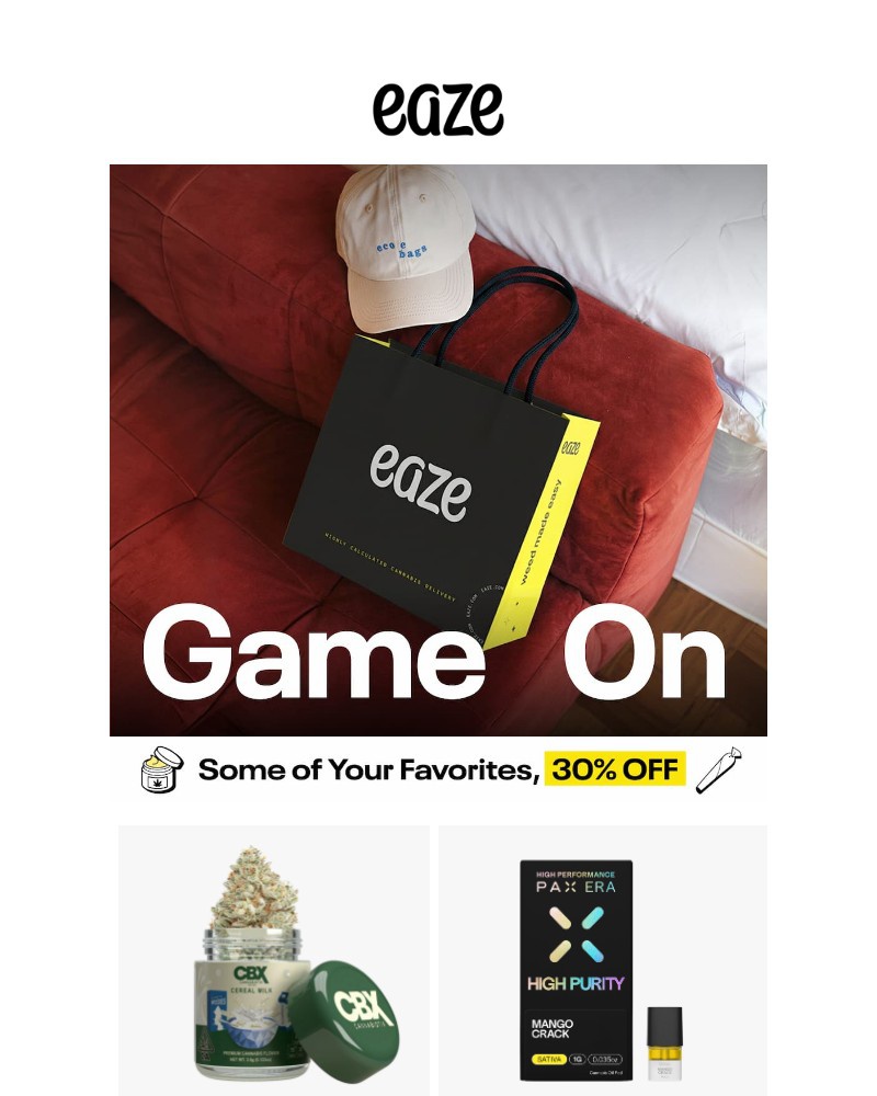 Screenshot of email sent to a Eaze Registered user