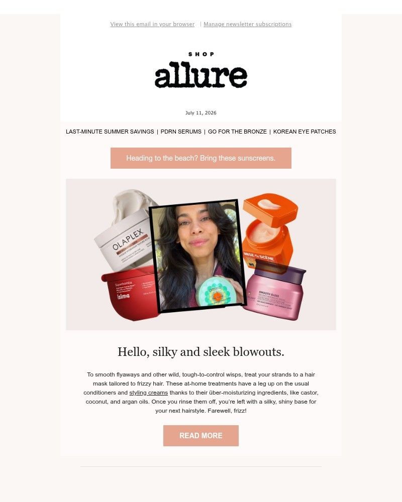 Screenshot of email sent to a allure Newsletter subscriber