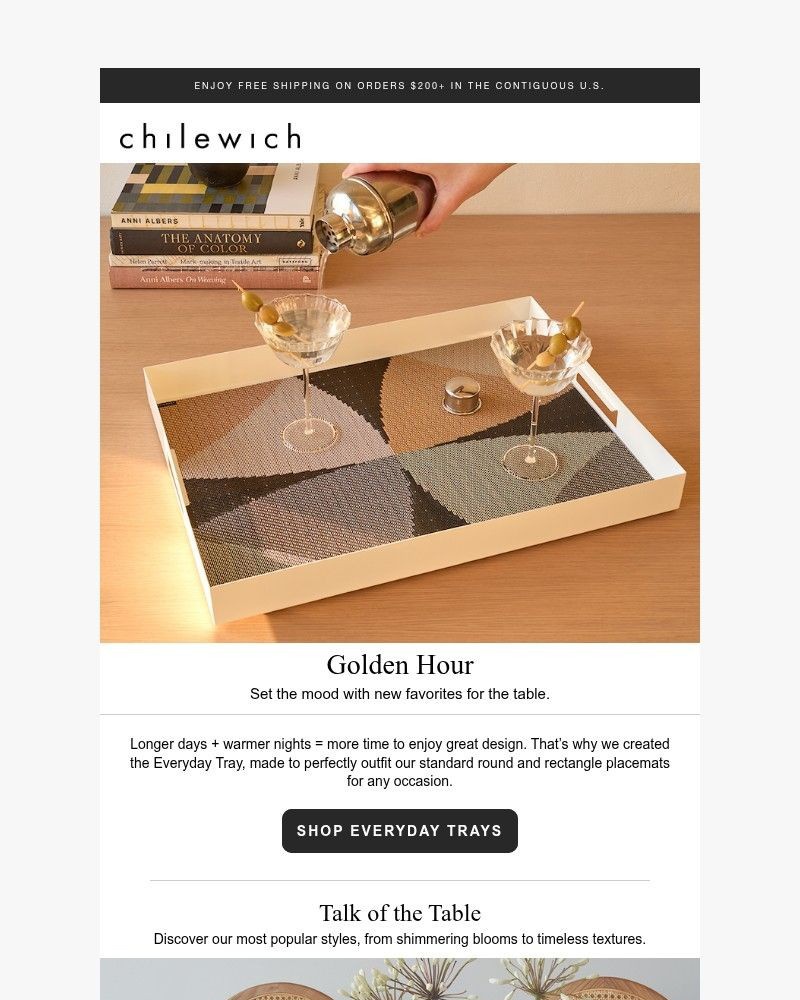 Screenshot of email sent to a Chilewich Newsletter subscriber